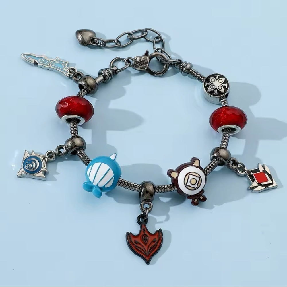 Black Gold Plated Genshin Impact Video Game Inspired Loaded Charm Bracelet